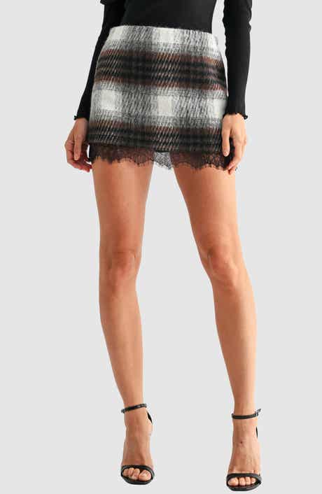 All in Favor Lace Trim Plaid Skirt