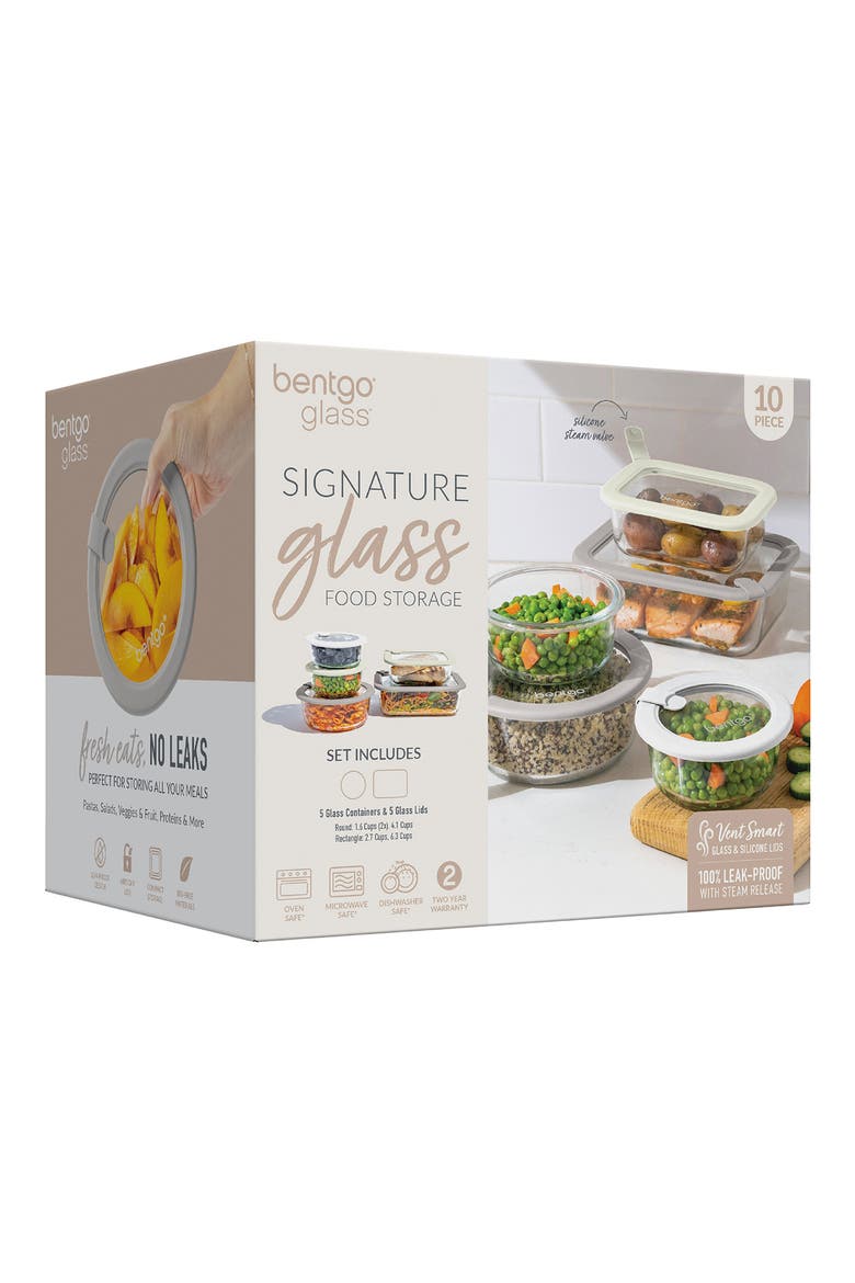 Glass Signature 10-Piece Glass Food Storage Set, Alternate, color, WHITE STONE