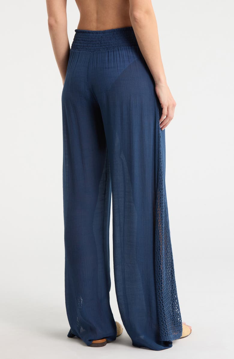 Elan Crochet Panel Cover-Up Pants, Alternate, color, Navy