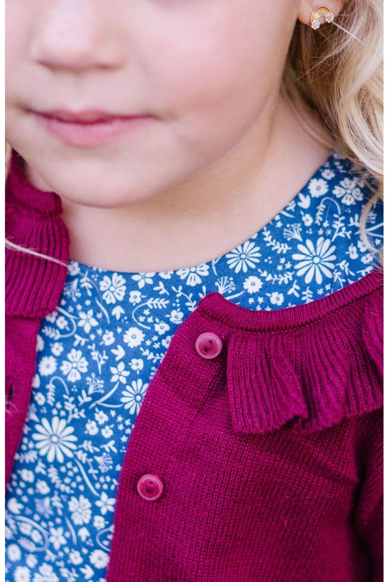Baby Girls' Ruffle Collar Cardigan, Infant, Alternate, color, Berry Ruffle Collar