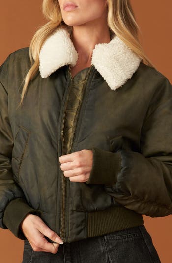 In a Trance Faux Shearling Collar Bomber Jacket