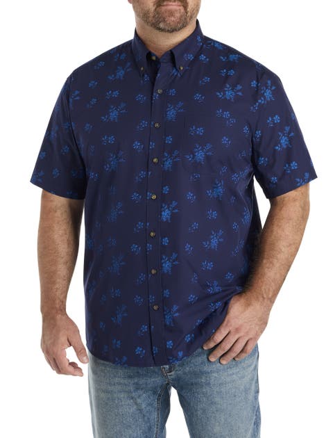 Big & Tall Easy-Care Floral Print Sport Shirt
