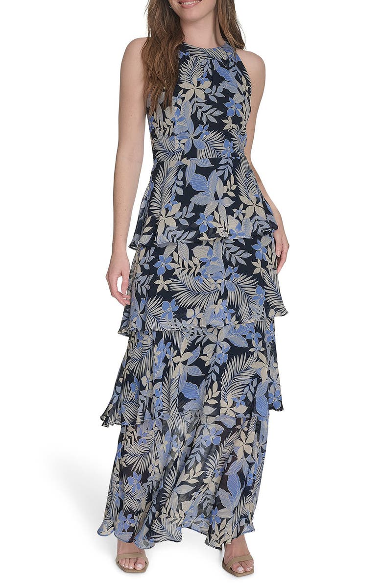 Tommy Hilfiger Floral Sleeveless Tiered Chiffon Maxi Dress, Alternate, color,