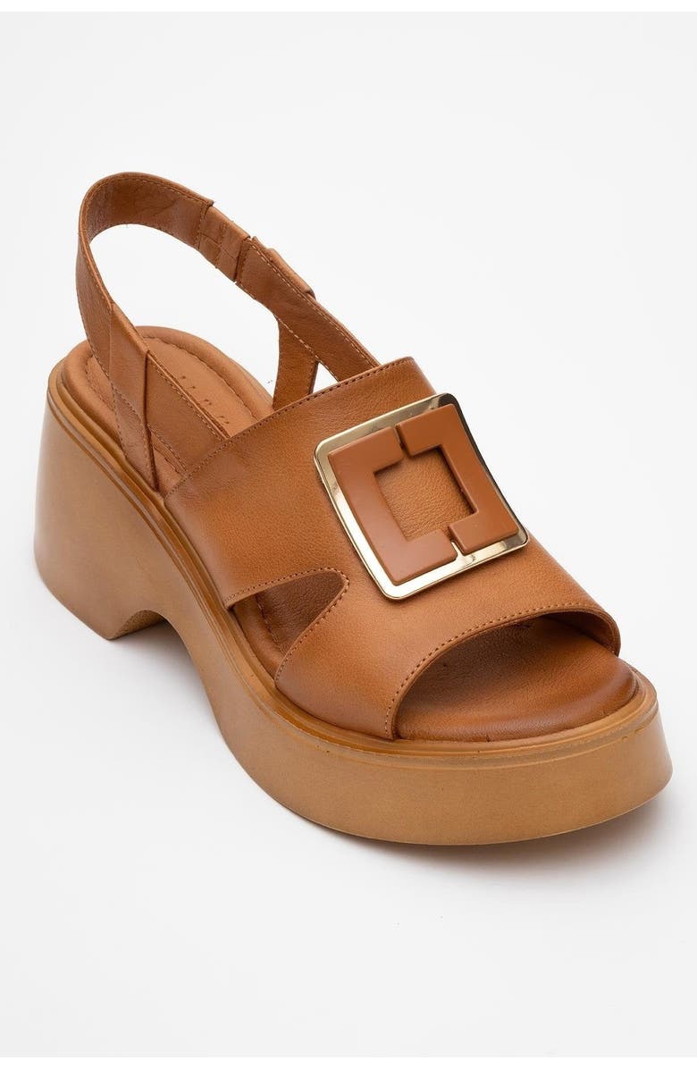 Forever & Always Shoes Lucia Leather Buckle Platform Sandal, Alternate, color, Cognac Leather