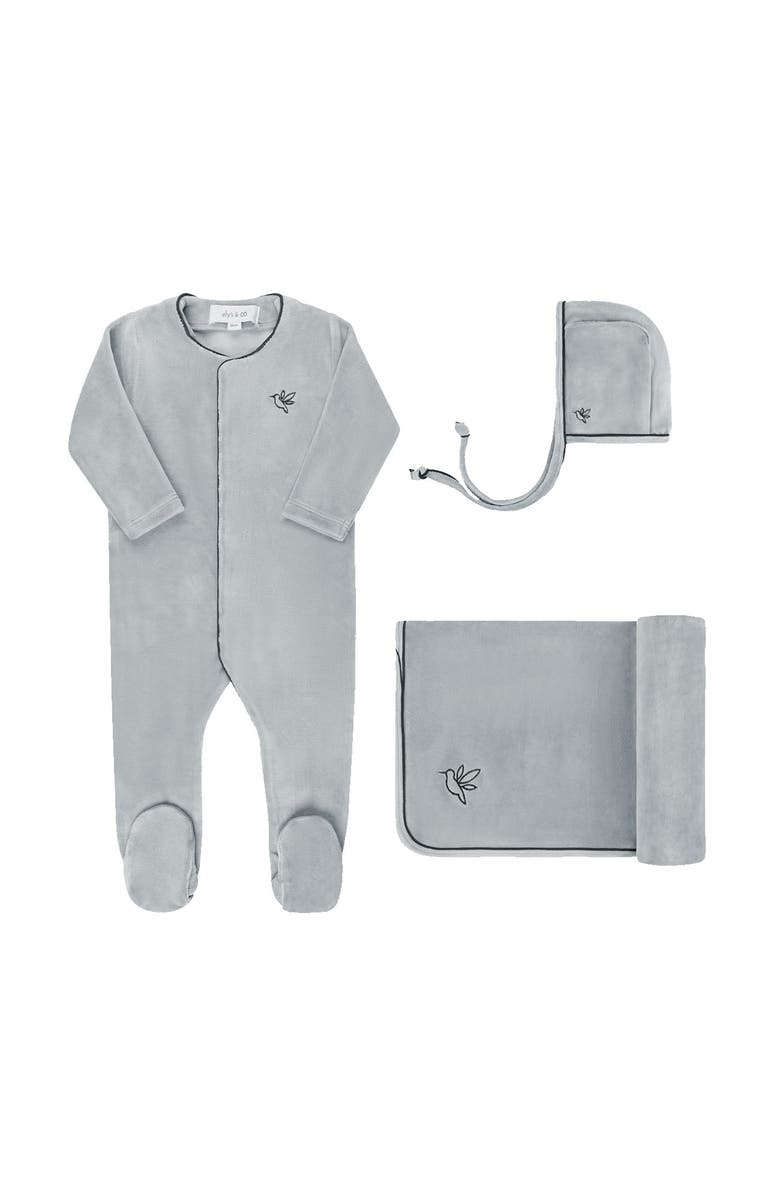 Ely's & Co. Velour Embroidered Bird & Butterfly Collection - Take Me Home Set, Main, color, Blue