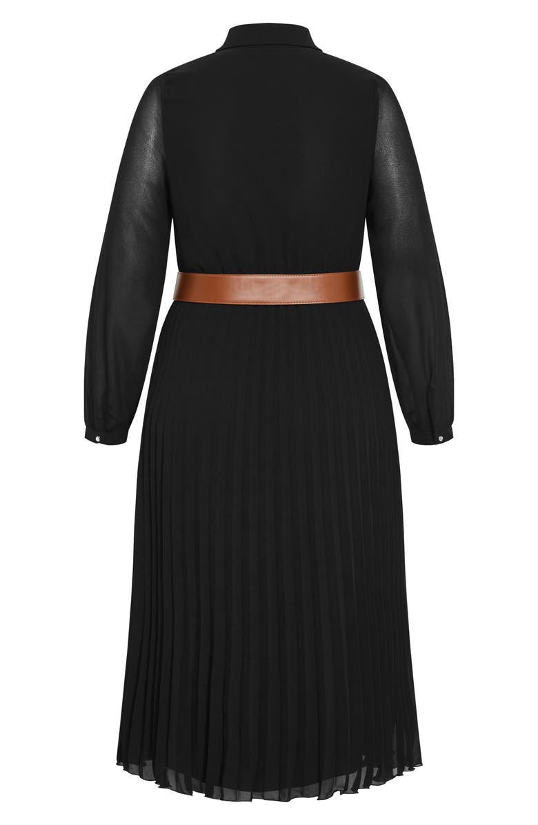 City Chic Celine Belted Long Sleeve Maxi Shirtdress, Alternate, color, Black