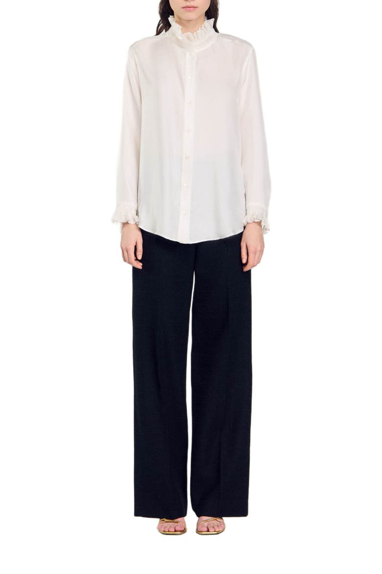 Silk shirt with gathered collar, Alternate, color, Ecru