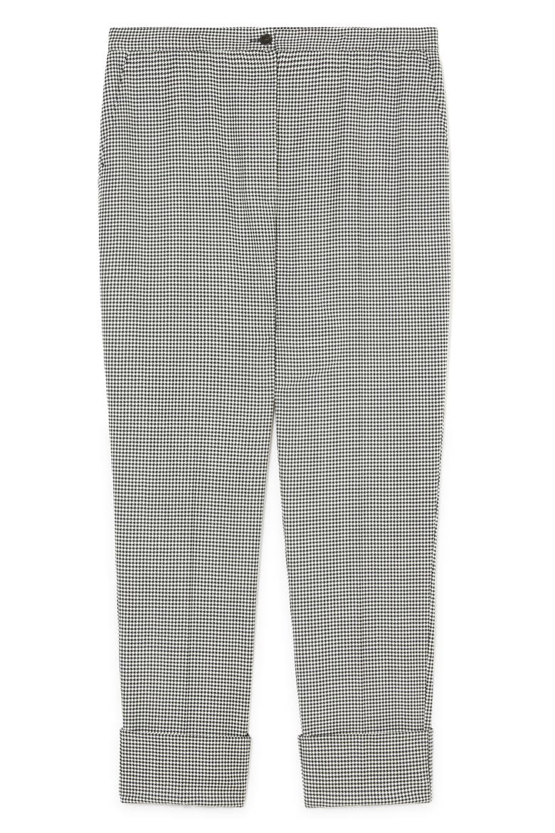 Houndstooth Stretch Virgin Wool Cuff Pants, Alternate, color, BLACK/ WHITE