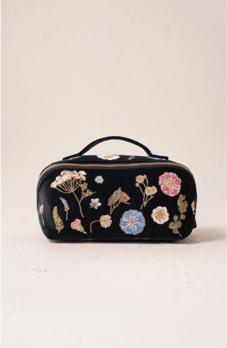 Elizabeth Scarlett Pressed Flowers Velvet Open Flat Makeup Bag, Main, color, 