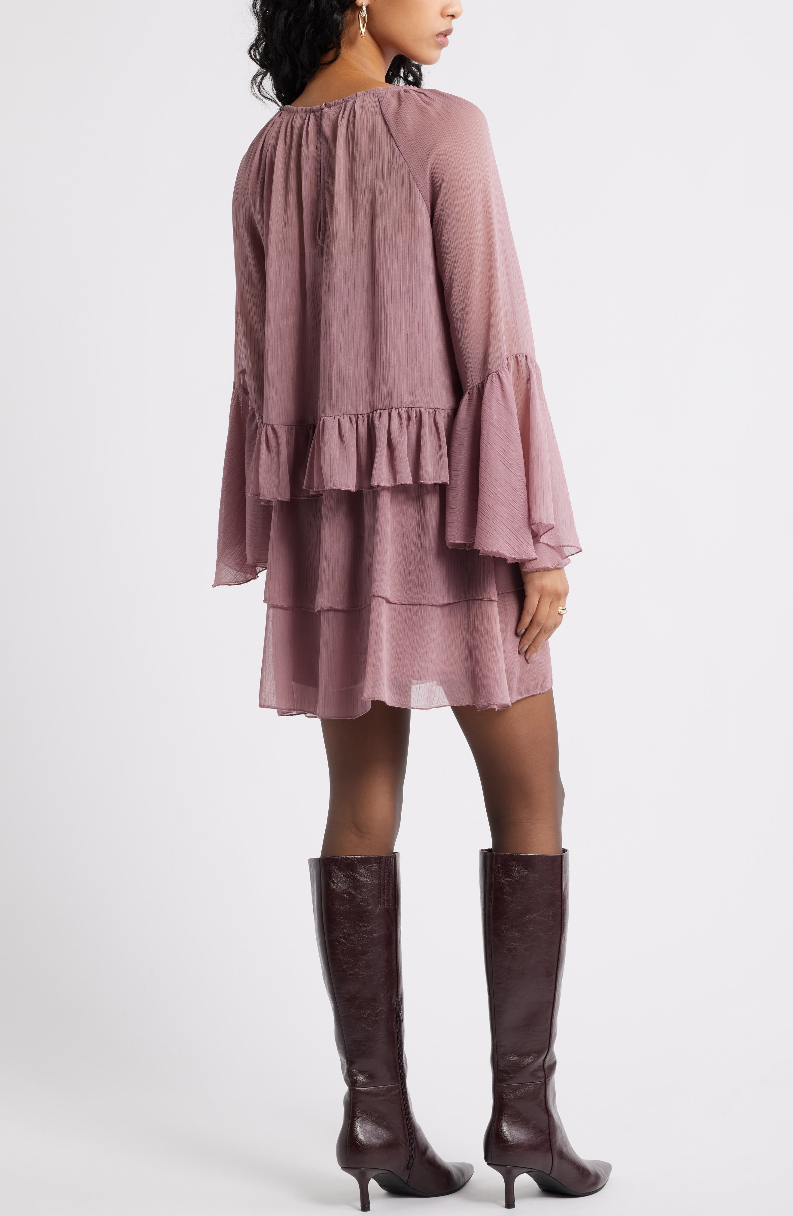 Long Sleeve Tiered Chiffon Dress - image 4