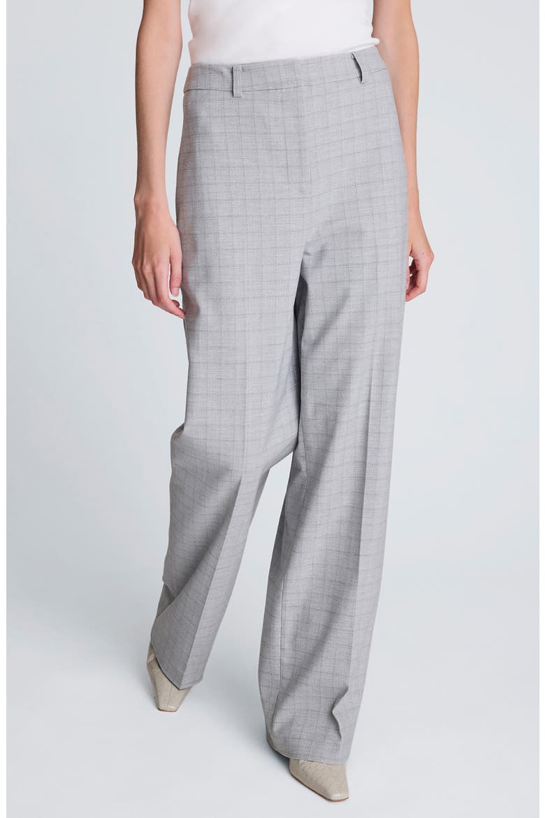 Plaid High Waist Wide Leg Pants, Main, color, LIGHT HEATHER GREY MULTI