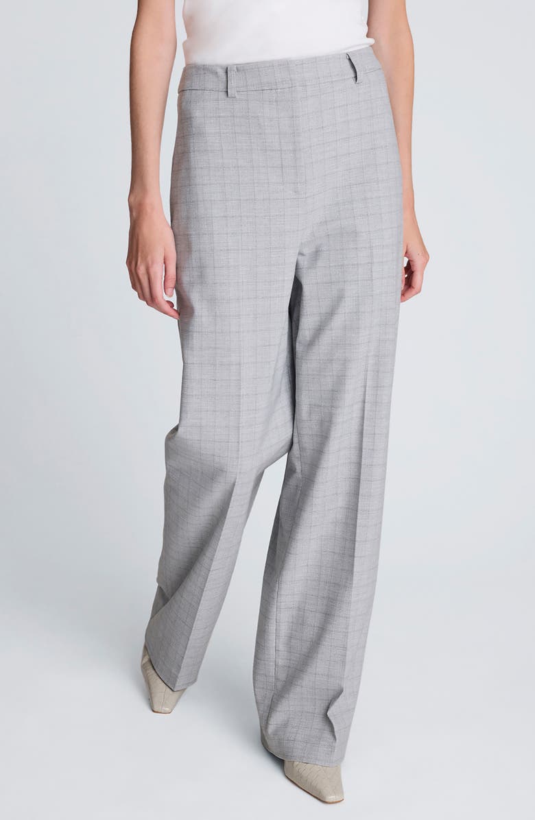 Kenneth Cole Plaid High Waist Wide Leg Pants, Main, color, Light Heather Grey Multi