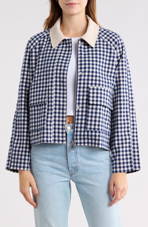 Corduroy Collar Gingham Shirt Jacket