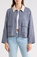 Vigoss Corduroy Collar Gingham Shirt Jacket