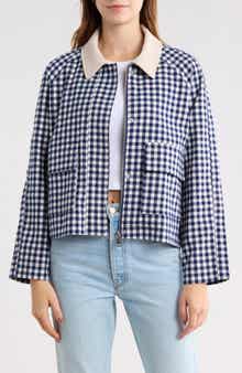 Vigoss Corduroy Collar Gingham Shirt Jacket