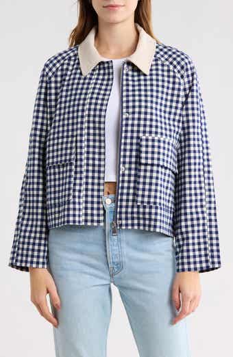 Vigoss Corduroy Collar Gingham Shirt Jacket