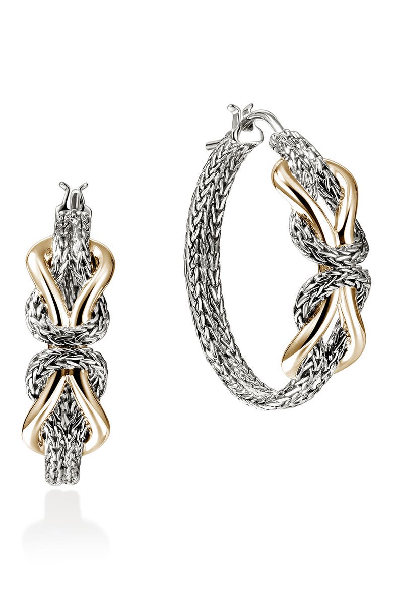 Infinite Love Knot 14k Gold and Sterling Silver Hoop Earrings, Main, color, SILVER