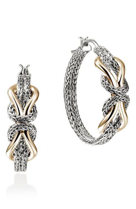 Infinite Love Knot 14k Gold and Sterling Silver Hoop Earrings