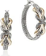 John Hardy Infinite Love Knot 14k Gold and Sterling Silver Hoop Earrings