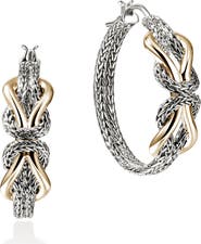 John Hardy Infinite Love Knot 14k Gold and Sterling Silver Hoop Earrings