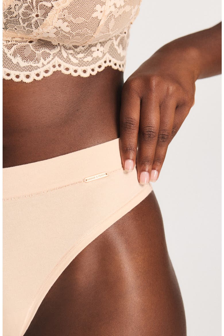 Stretch Cotton Essentials Thong, Alternate, color, HONEY NUDE