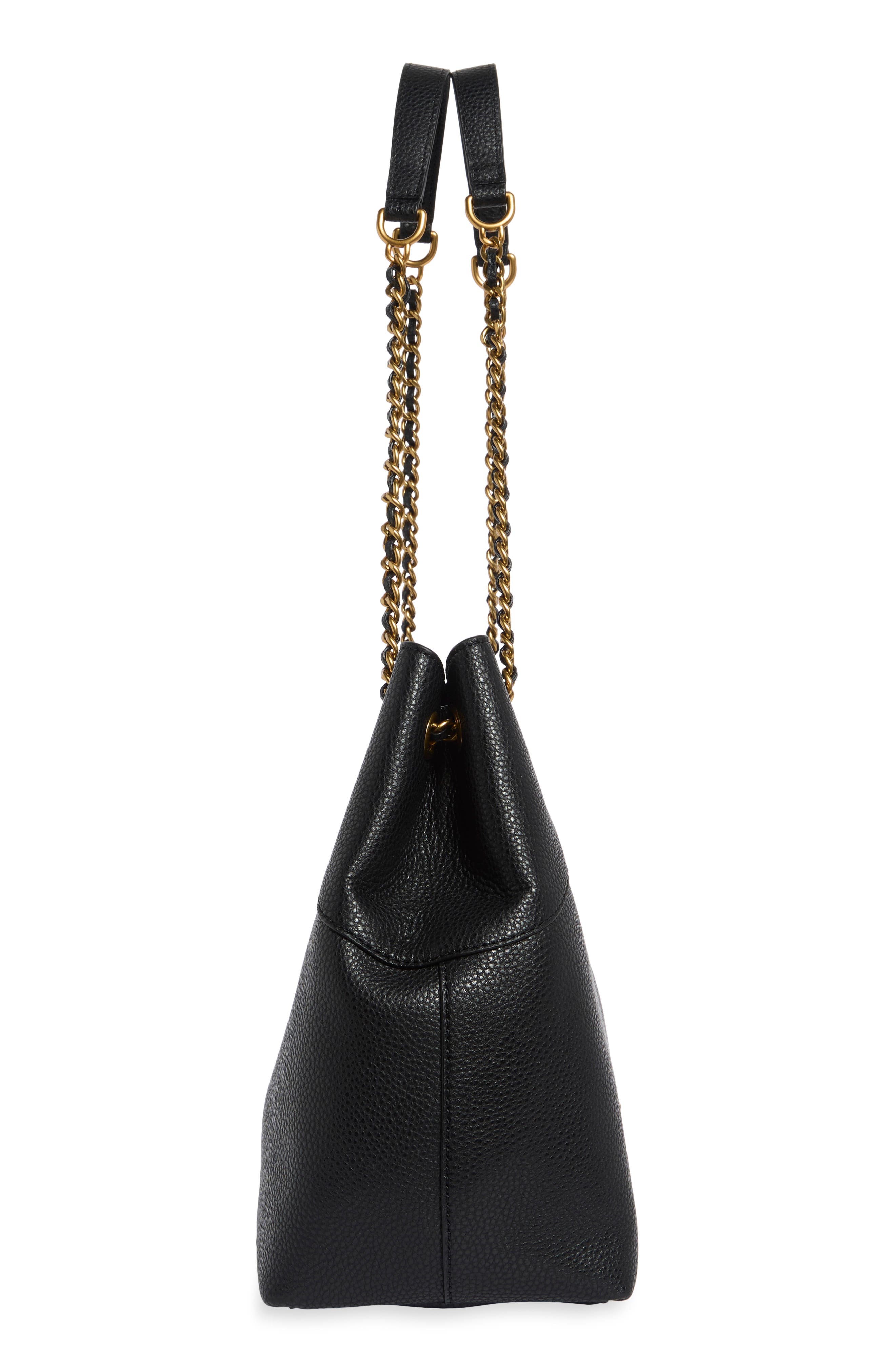 Plaza Medium Leather Tote, Alternate, color, BLACK