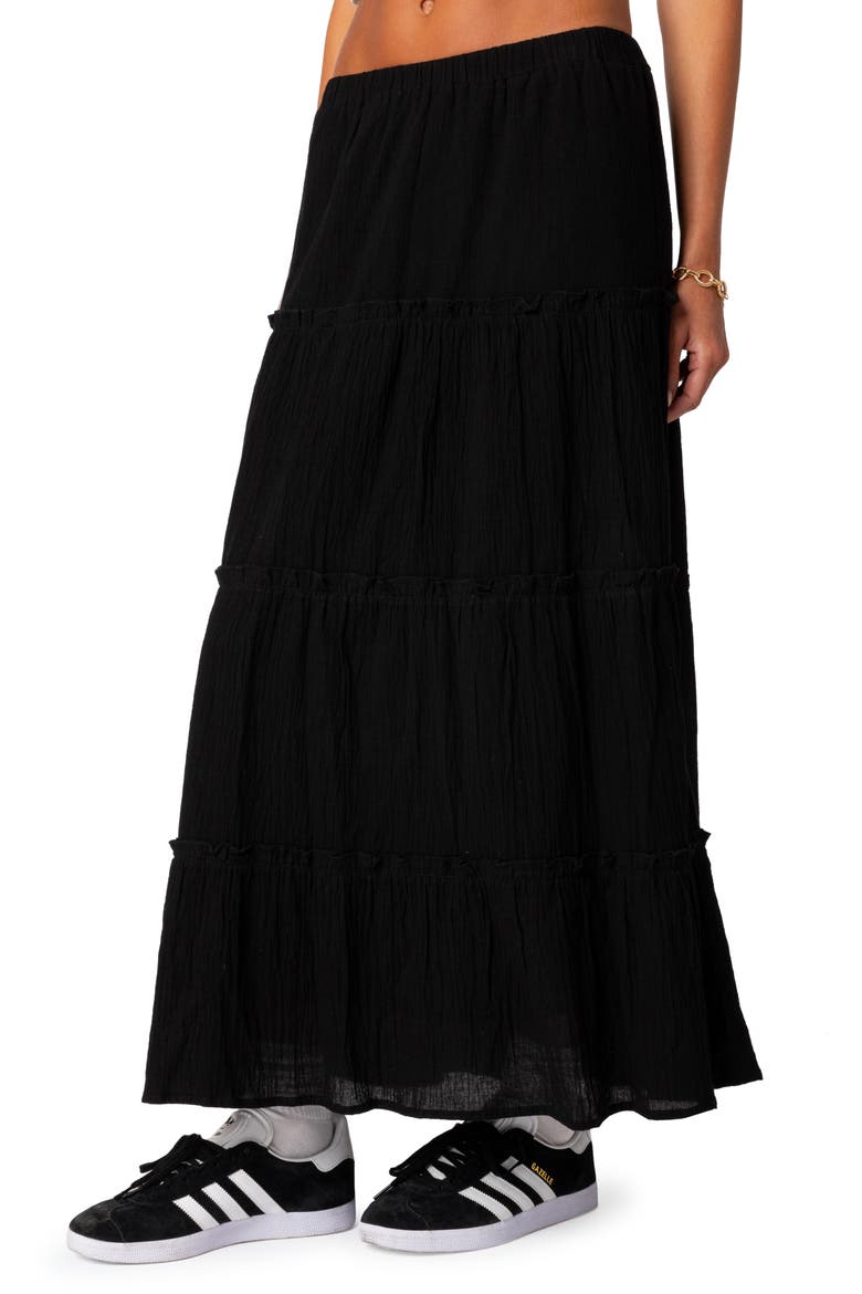 Tiered Cotton Maxi Skirt, Alternate, color, BLACK