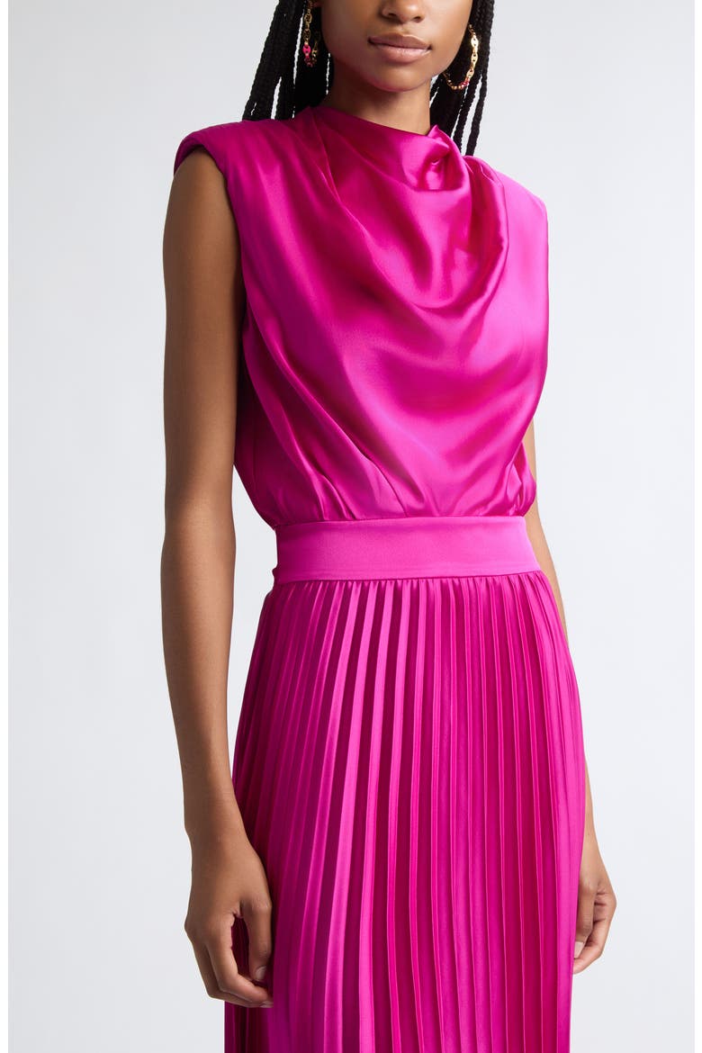 Farah Pleated Midi Dress, Alternate, color, RASPBERRY