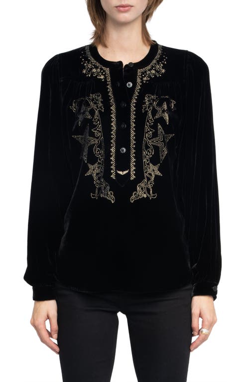 Zadig & Voltaire Tigy Embroidered Velvet Popover Shirt In Black