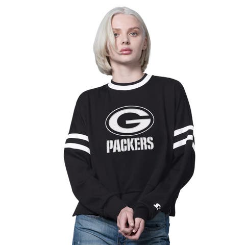 Women
s Starter  Black Green Bay Packers Rally Drop Shoulder Cropped Sweatshirt