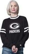 STARTER Women's Starter  Black Green Bay Packers Rally Drop Shoulder Cropped Sweatshirt
