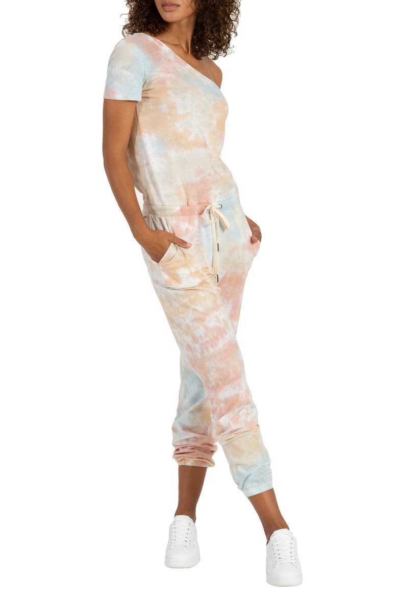 Queenie Off the Shoulder Tie Dye Jumpsuit, Alternate, color, SUN BLOOM TIE DYE