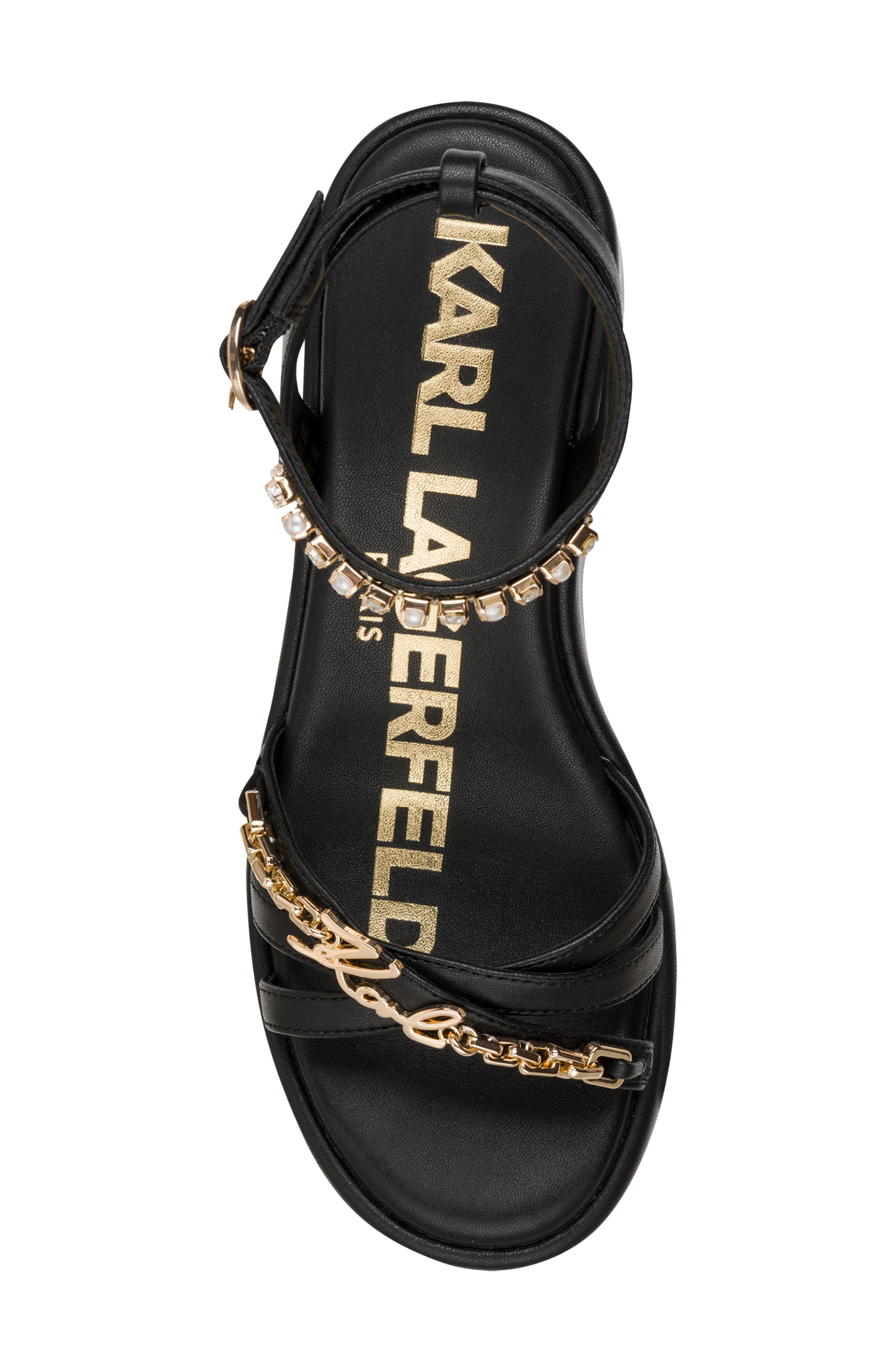 KARL LAGERFELD PARIS Clemons Ankle Strap Wedge Sandal, Alternate, color, Black