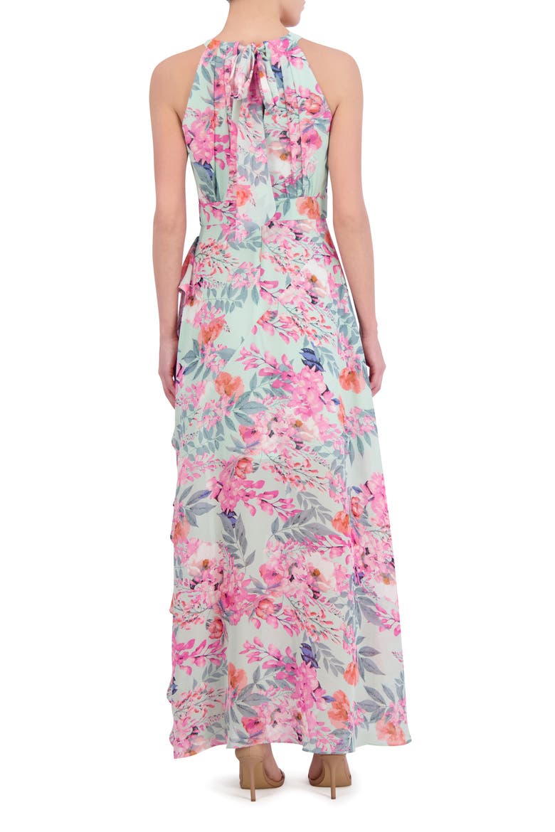 Floral Print Asymmetric Ruffle Sleeveless Maxi Dress, Alternate, color, MINT