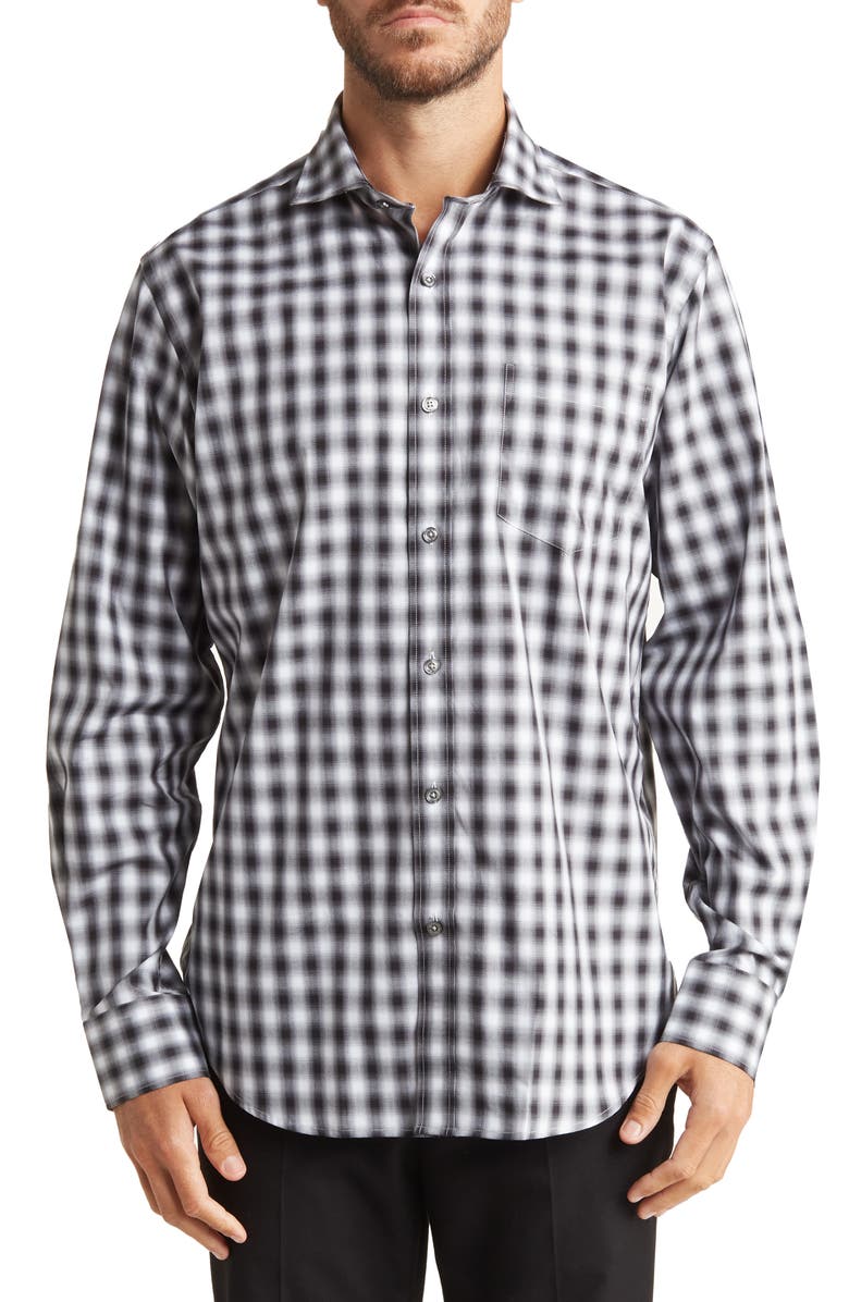 Bugatchi Classic Fit Cotton Plaid Print Button-Up Shirt, Main, color,