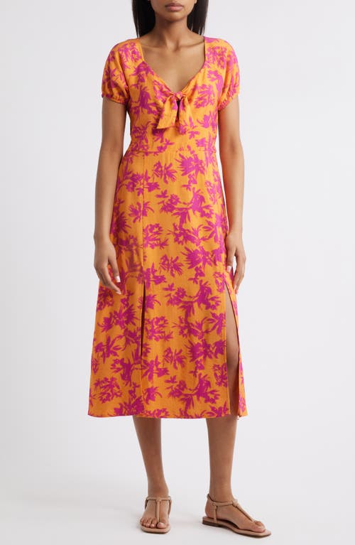 Loveappella Tie Front Slit Midi Dress In Multi