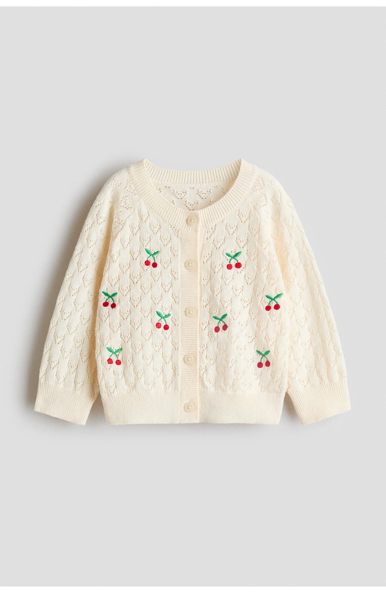 H&M Embroidery-detail Cardigan, Main, color, Light Beige/Cherries