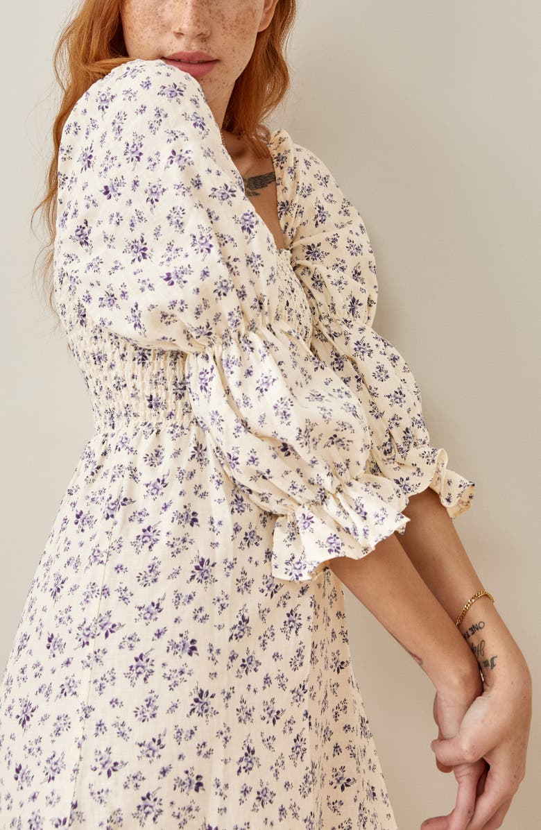 Reformation Hyland Smocked Puff Sleeve Dress, Alternate, color,