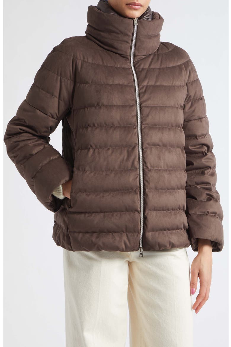Faux Suede Quilted Down Puffer Jacket, Main, color, 8993 MARRONE SCURO