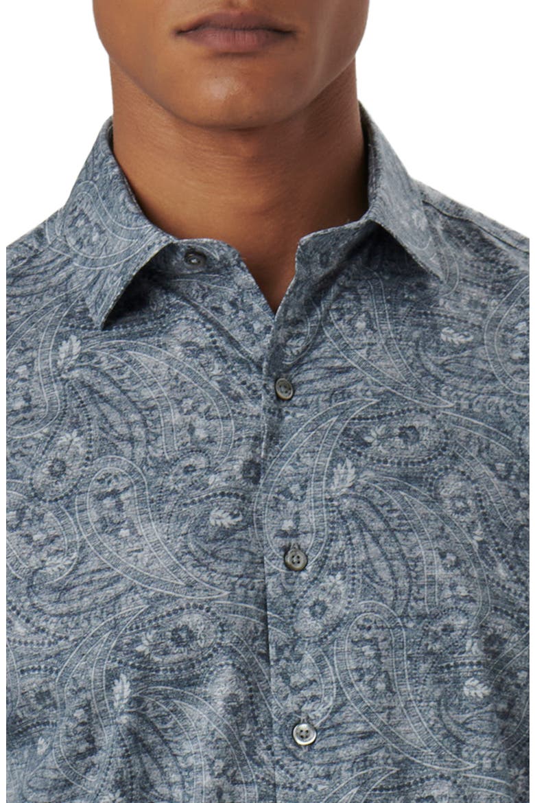 Axel Paisley Print Stretch Cotton Button-Up Shirt, Alternate, color, CEMENT
