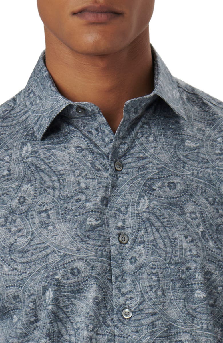 Bugatchi Axel Paisley Print Stretch Cotton Button-Up Shirt, Alternate, color, Cement