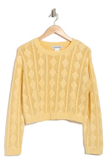 Cotton Emporium Pointelle Openwork Cotton Sweater In Butter Yellow