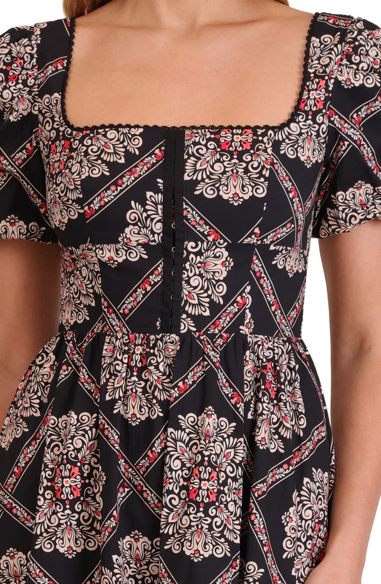 Avec Les Filles Botanical Print Corset Bodice Stretch Cotton Midi Dress, Alternate, color, Florentine Foulard