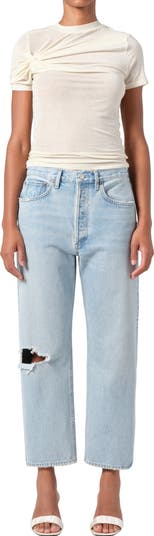 '90s Ripped Mid Rise Crop Relaxed Straight Leg Jeans