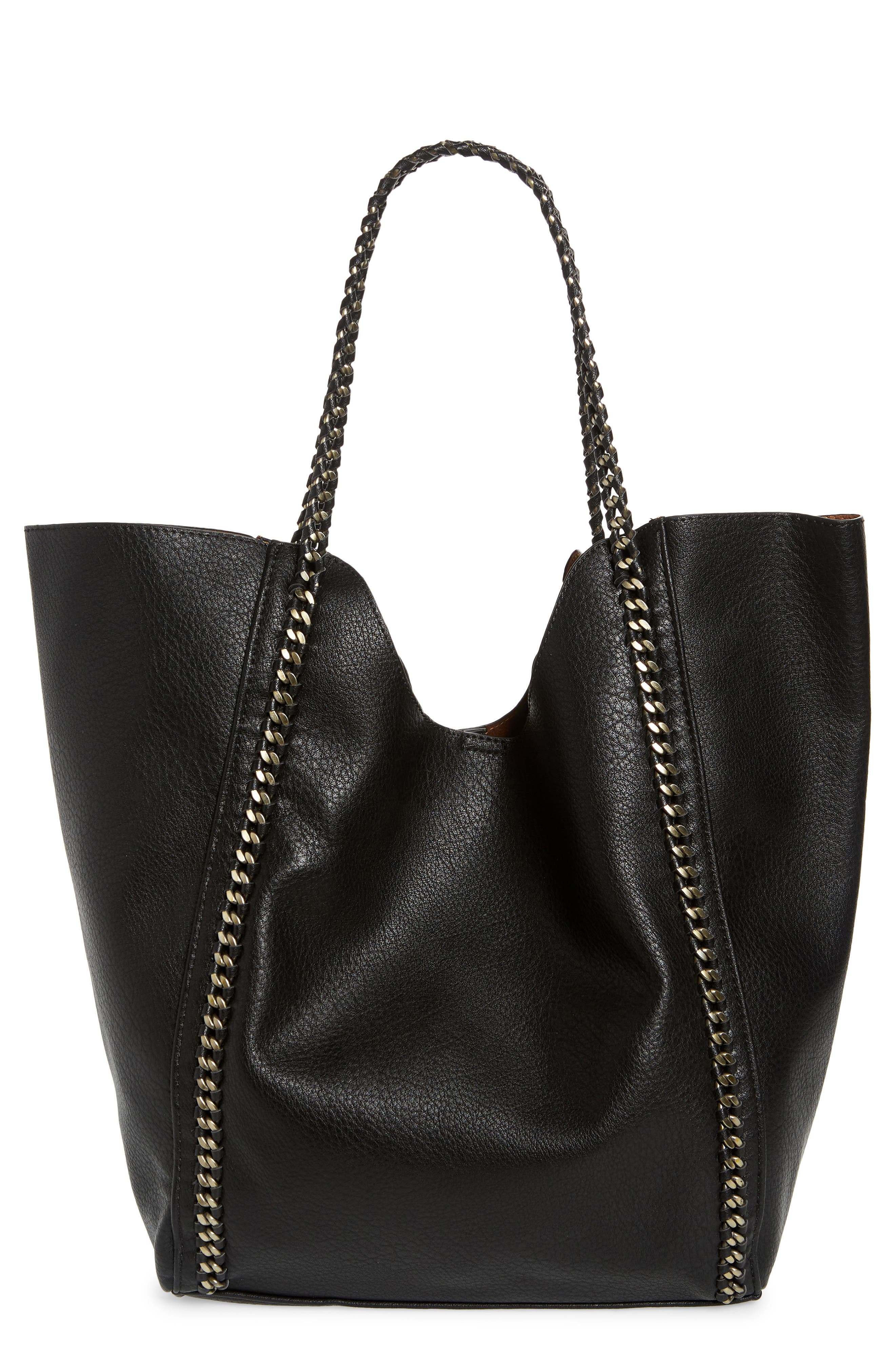 Street Level Chain Faux Leather Tote, Main, color, 