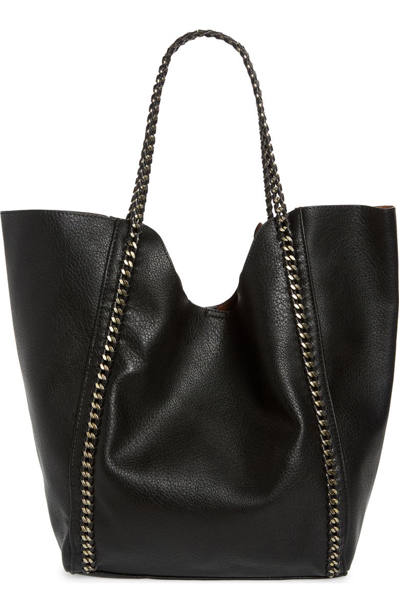 Street Level Chain Faux Leather Tote, Main, color,
