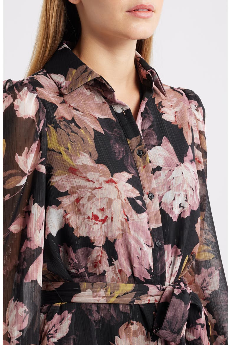 Long Sleeve Floral Chiffon Shirtdress, Alternate, color, ANNE BLACK MULTI