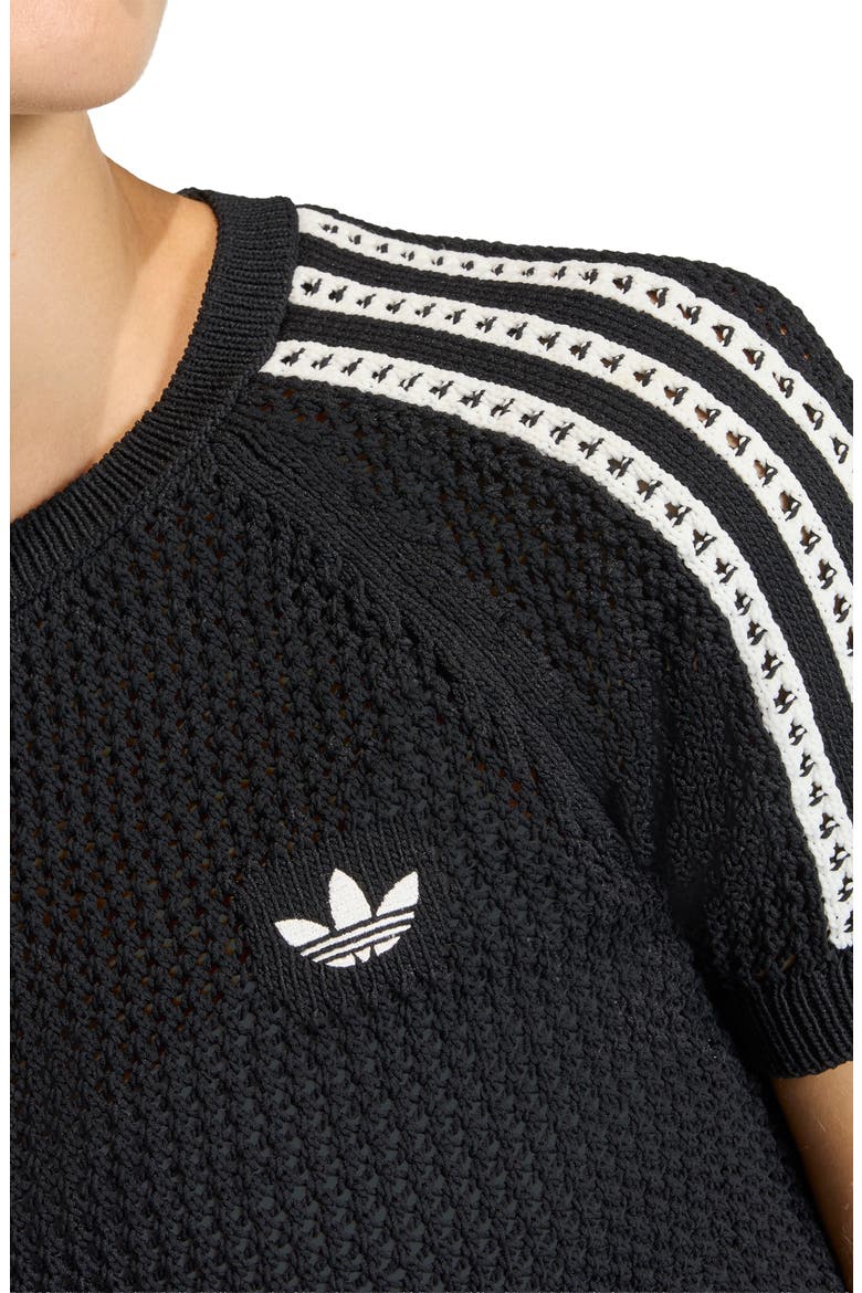 Open Stitch Short Sleeve Crop Sweater, Alternate, color, BLACK