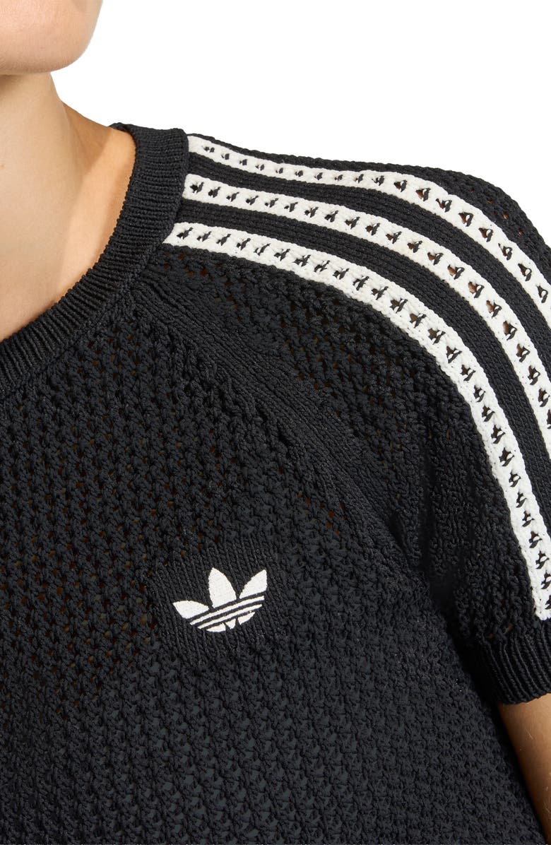 adidas Originals Open Stitch Short Sleeve Crop Sweater, Alternate, color, 