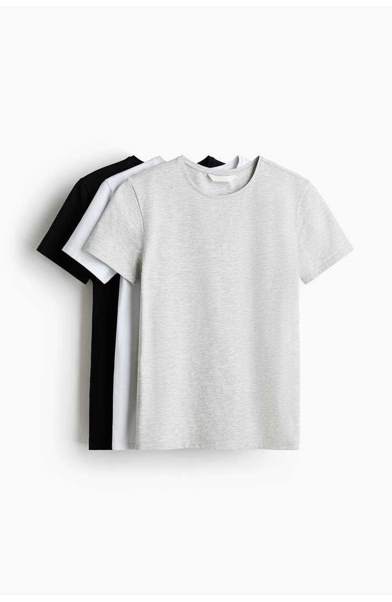 H&M 3-pack T-shirts, Main, color, Gray Melange/White/Black